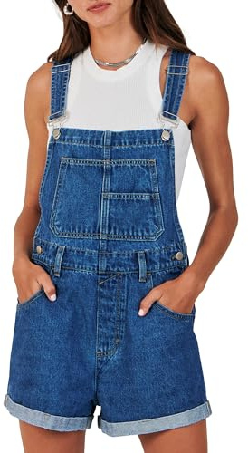 ANRABESS Overalls for Women Denim Shorts Overalls 2025 Summer Casual Loose Fit Adjustable Rompers Jean jumpsuit Bib Shortalls Washed Deep Blue Medium