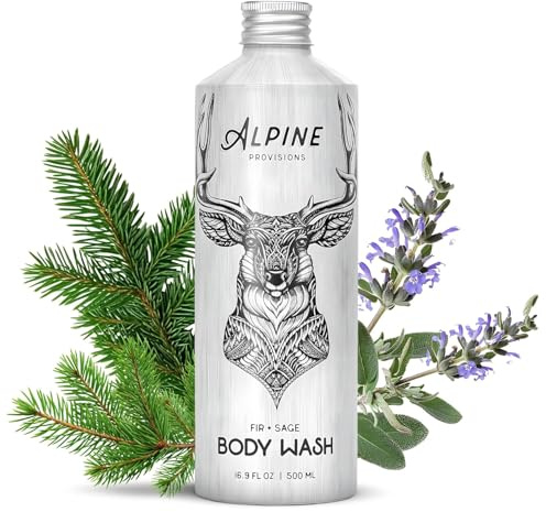 Alpine Provisions Natural & Organic Body Wash with Fir & Sage – Moisturizing Shower Gel with Aloe Vera, Coconut Oil & Essential Oils – Vegan, Sulfate-Free, Plastic-Free – 16.9 fl oz