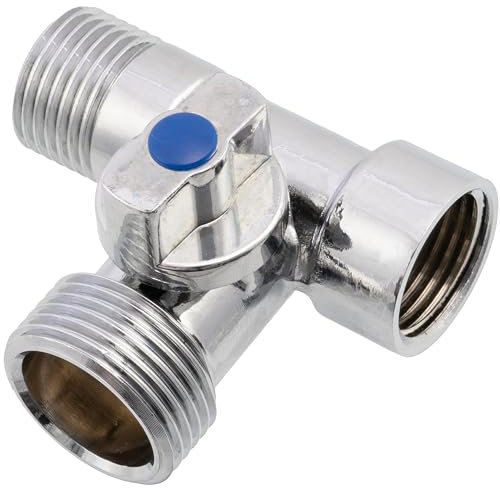 AERZETIX - C74964 - Valvola a 3 vie 1/2x1/2x3/4 - in ottone - finitura nichelata - raccordo rubinetto acqua sanitaria lavello bagno cucina