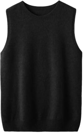 Pull sans manches à col rond basique pour femme Printemps Été Laine Décontracté Uni Gilet Tricot Hauts, Noir , XL