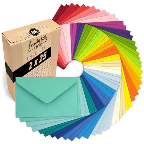 Japun – 50 farbige Briefumschläge im Set (2 x 25 Farben) aus Papier, Kuvert, Umschlag ohne Fenster - din B6-175 x 125 mm - 120 g/m² - bunt