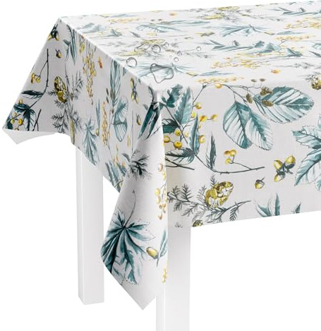 LILENO HOME - Mantel lavable por metro 160x140cm (con borde de corte) en motivo de bosque de coníferas - Mantel de hule repelente al agua ideal como mantel o camino de mesa para mobiliario de