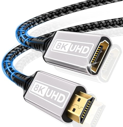 Sewowibo HDMI-förlängare, kabel 0,5 m 8K 60HZ 4K 120HZ 144HZ HDMI 2.1 förlängningskabel hane till hona 48 Gbps ultrahög hastighet UHD eARC HDCP 2.3 Dynamic HDR10+ kompatibel med TV-stick, HDTV, PS5