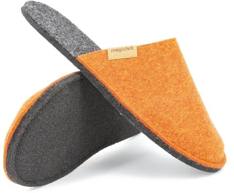 Magicfelt Filttoffel Magic Travel för kvinnor och män av återvunnen ull | Info: Dubbla storlekar (36/37-38/39-40/41-42/43-44/45-46/47), apelsin, 44.5 EU