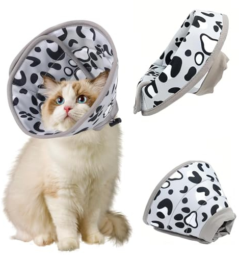 GIUSOBG Halskrause Katze, Faltbaren Weicher Schutzkragen Katze Katzenkragen, Einstellbarer Halskrause Katze Halsband für Welpen,Hunde und Katzen (Asche, 9-11cm)