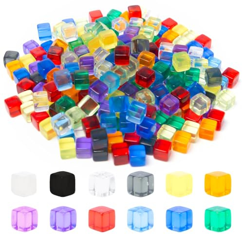 Sxutop 240 Pièces Dés Vierges 8 mm Transparents Cubes en Acrylique à Six Faces Clair D6 Dice Set avec Sacs à Cordon Mini Dés Coloré 12 Couleur pour DIY Jeux de Table Enseignement Faveur du Parti