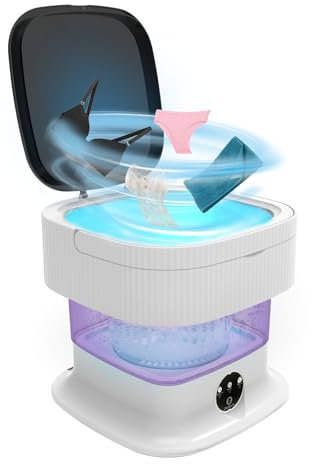 Camping Waschmaschine, 13L 2kg 2 in 1 Mini Waschmaschine mit Schleuder Tiefenreinigung von Babykleidung und Unterwäsche, Portable Wasch-maschine für Schlafsäle, Wohnmobil, Wohnungen, Reisewäsche, Lila