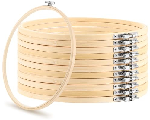 JMIATRY Lot de 12 cadres à broder en bois de bambou de 26 cm pour bricolage, point de croix, broderie, artisanat, couture