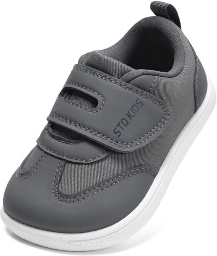 STQ KIDS Scarpe Bambini Barefoot Zero Drop Punta Larga Suola Bambina Bambino Ginnastica Antiscivolo per Primi Passi Grigio 23 EU/T7