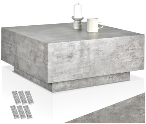 tectake® Couch Tisch, Room Decor in Beton Optik, Tisch Wohnzimmer, moderner Couchtisch, Beistelltisch, Wohnzimmertisch, Sofatisch, Coffee Table, Side Table Schlafzimmer - Beton Optik, 80 x 80 x 35 cm