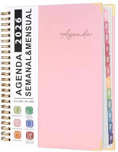 Agenda 2026(Ene.-Dic.), Planificador Español Semanal y Mensual Con Pestañas de Colores | Espiral | Para Oficina Universidad Hogar Gym