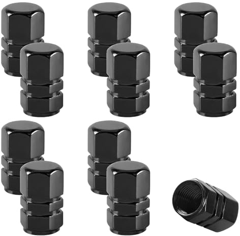 10 Pcs Tapas de Válvula de Neumático de Aluminio,Tapas de Válvula de Neumático Universales para Coche Motocicleta Camione Bicicleta SUV,Cubiertas de Polvo de Metal Negro para Neumáticos de Coche