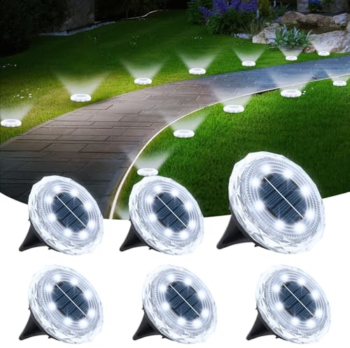 echosari Solar Ground Lights 6 Pack, Upgraded Solar Garden Lights Auto ON/Off Landscape Lighting Outdoor In-Ground Lights Waterproof Long Lasting for Pathway Walkway Patio (Cool White)