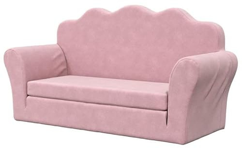 Elegans barnbäddsoffa 2-sitsig i rosa – mjuk plyschsoffa för barnrum | 100 % polyester | mysig och säker för småbarn | bebis- och småbarnsmöbler