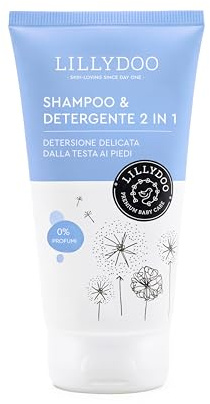 LILLYDOO Shampoo & Detergente 2 in 1 per Neonati e Bambini, Idrata e deterge Pelle e Capelli, Non Irrita gli Occhi, Senza Profumi né Coloranti, Vegano, 150 ml