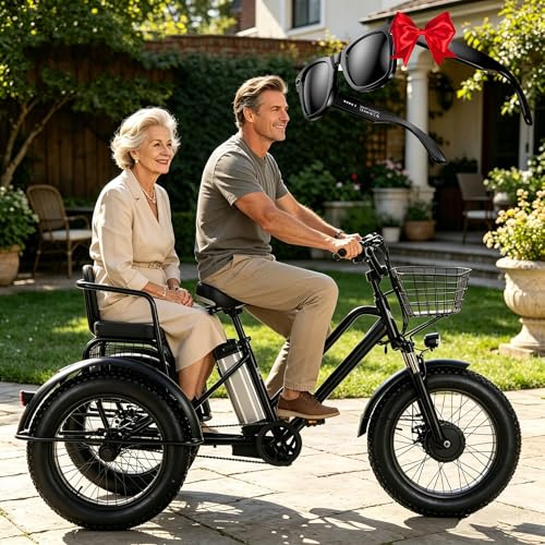 LISTaRSw Triciclo Eléctrico para Adultos,con Neumáticos Anchos Todoterreno 20 X 4.0,Cesta De La Compra Y Asiento Trasero,Batería Extraíble 48v/12ah,Carga 200Kg,Ideal para IR Compras