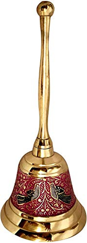 Akanksha Arts Brass Made Pooja Bell, Engraved Meenakari Work - 6 inch Tall