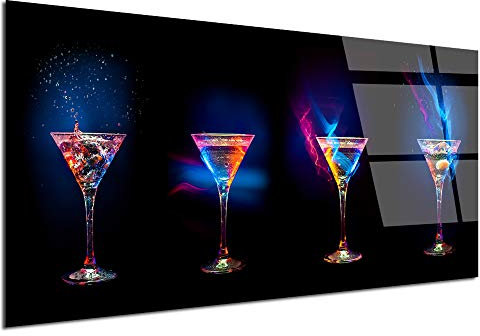 DECLINA Lavagna in vetro acrilico di design, quadro plexi, decorazione da parete, foto su vetro acrilico, Quadro decorativo cucina moderna I bicchieri da cocktail, 150x75 cm