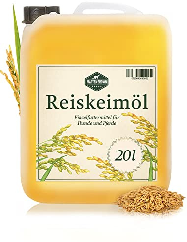 Martenbrown® Huile de germe de riz 20 litres pour chevaux, chiens et ânes I Dans un bidon pratique | Complément alimentaire pour nourriture sèche, nourriture en conserve ou huile barf