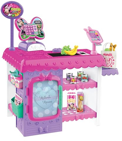 Minnie Mouse Disney Junior Marvelous Market, Pretend Play Cash Register with Realistic Sounds, 38 Play Food Pieces and Accessories, Toy for Fans, Girls, Kids Ages 3 and Up