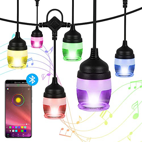 Lichterkette LED Außen, Lichterketten IP65 14m 16 Kristall Kugeln RGB+Warmweiß mit Bluetooth-Steuerung, 256 Modi, Außenleuchten DIY Deko Farbwechse für Innen und Außen Garten Hochzeiten Party