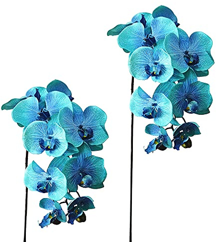 Kuppn 2 st 10 huvuden blå orkidé konstgjorda blommor, 50 cm silke Phalaenopsis blomma äkta touch fjäril orkidé blomma latex orkidéer för hem kontor bröllop dekoration