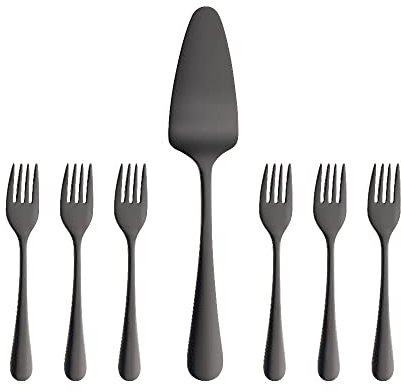 VILLA ITALIA Elegantes Kuchengabel - Set mit Schaufel Elegantes Besteck Set Tafelbesteck Edelstahl Chrom 6 Stück Set für 6 Personen SLIM BLACK