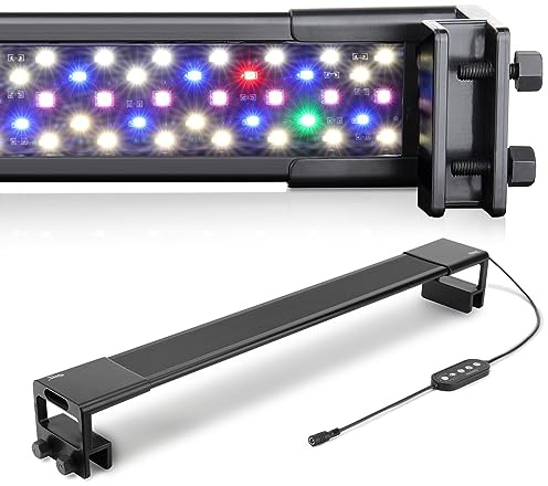 Hygger Clip On Iluminación para Acuario,Luz Acuario Plantado,36W 24/7 Ciclo de Luz Acuario LED con Espectro Completo con Monitor, 7 Colores,Temporizador Ajustable,3 Modos para Tanque de 90-102cm