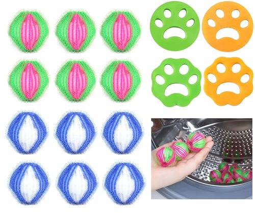 ANROI Juego 16 Eliminador Pelos Mascotas para la Lavadora Reutilizable - Atrapapelos para Lavadora Pelotas de Pelusa (D)