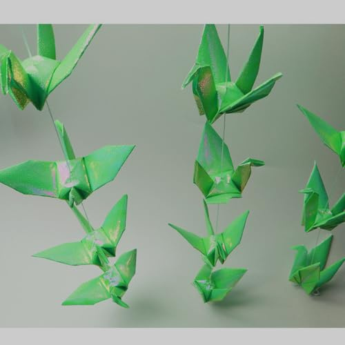 TOTIEJFJ Twinkle Paper Crane Hanging Garlands (3stringsX 5.2ft), Colorful Origami Birds Streamers for Bridal Shower, Baby Shower Birthday Party Supplies(Green)