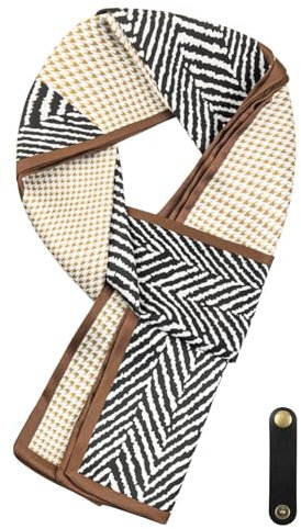 WANYING Herren Schal aus Kunstseiden mit Leder Loop Multifunktion Langer Schal Halstuch Ascot Krawattenschal Mehrere Tragemöglichkeiten 16 * 149 cm - Druckmuster Houndstooth Herringbone Pattern