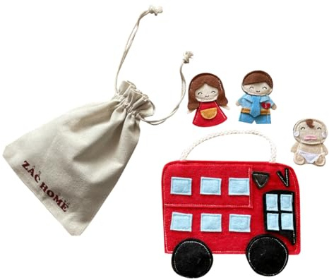 Wheels on the Bus Finger Puppet Set for Toddlers – Felt Bus Toy with 3 Finger Puppets and Storage Bag, Educational Nursery Rhyme Toy for Preschool Learning