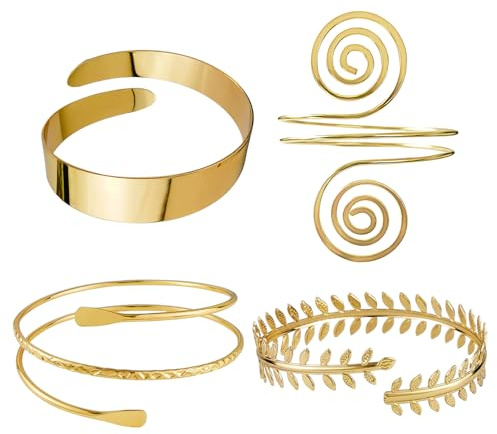 DHSBGWSX Lot de 4 bracelets géométriques en métal, bracelets avec plusieurs styles, bracelets personnalisés, bracelets réglables, fixation de manches, décoration de bras, bracelets de manches