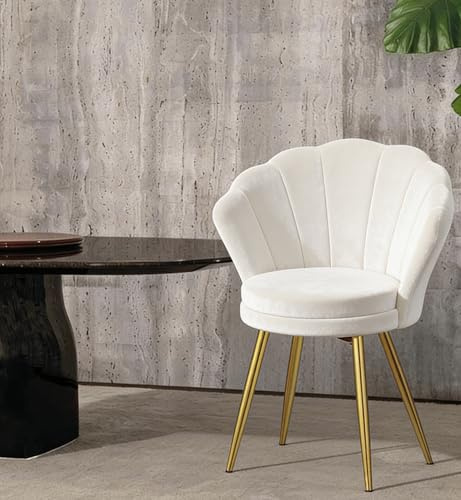 Utlenianie Chaise Coiffeuse Blanc, Fauteuil en Velours ave Dossier, Fauteuils et Chaises Pieds en Métal Or Fauteuil Salon Confortable pour Salon, Chambre à Coucher, Coiffeuse (Blanc-A)