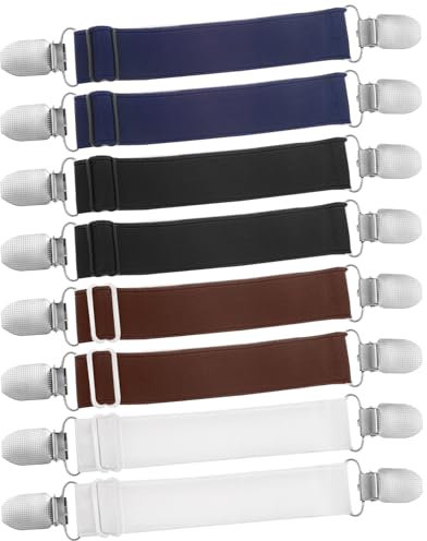 Nogeqi 8 Pcs Cinch Clip,Adjustable Pant Waist Tightener,Pants Clips to Tighten Waist,Polyester Cinch Clip for Clothing,Waist Cincher Clip for Women Men Jeans Shirt Dresses(Black White Dark Blue Brown)
