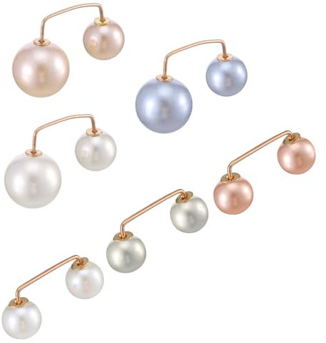 Doppel Faux Perlen Brosche 6 Stück Brosche Ausschnitt Verkleinern Schal Clip Cardigan Verschluss Doppelköpfige Pullover Anstecknadel für Kleidung Ausschnitt Damen Künstliche Perle Dekoration