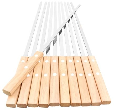 22-Inch Long Flat BBQ Skewers, HONSHEN 3/8 Inch Heavy Duty Stainless Steel Wide Blade with hardwood Handle barbecue skewers for Grilling Meat,Chicken,Beef-Set of 12 (22Inch Flat BBQ Skewers 12p)