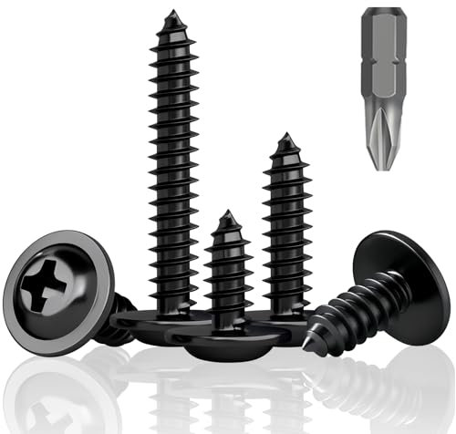 HXJDAM 140 tornillos autorroscantes negros M4,2 x 32 mm, tornillos de cabeza plana, tornillos de cabeza plana, tornillos autorroscantes de cabeza oblea para plástico, chapa, cartón y madera, aluminio