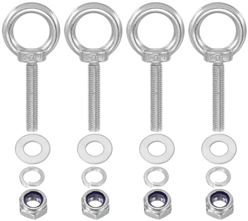 PATIKIL M10 x 50mm Boulon À Œil Avec Écrou, 4 Pack Acier Inoxydable 304 Boulon À Œil À Épaulement Pour Levage Filetage Vis Pour suspendu, Argent