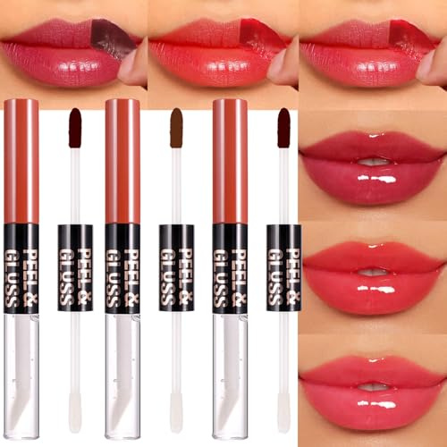 Lip Stain Peel Off Lip Gloss oil Duo, 3PC Lip Liner Tattoo Magic Color & Hydrating Oil Set, Shiny, Non-Sticky, Long Lasting Lipgloss, Transfer-Proof Lip Tint Stain with Lip Oil (Set B)