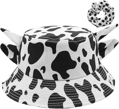JELLYEA Chapeau de pêche en coton avec imprimé vache, idéal pour Halloween, décoration, plage, soleil et activités de plein air