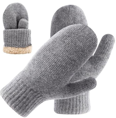 Fjquamitix Mittens Women Winter Knitted Thermal Gloves Womens Thick Fleece Lined Gloves Ladies Soft Warm Elasticized Cuff Mittens For Cold Weather