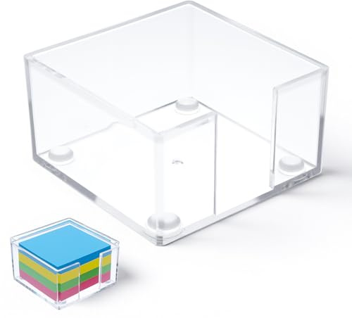 Clear Acrylic Sticky Note Holder, 3.2 X 3.2 Inch Notepad Dispenser Self Stick Notes Pad Holder Desk Organizer Accessories for Office School Home Desk Organizer