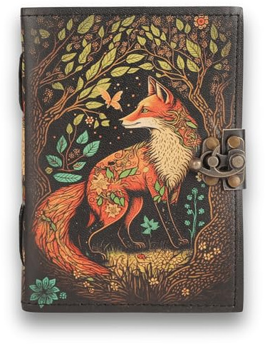 LEARICHI Fox con estampado UV del árbol de la vida, cubierta de cuero, cuaderno de viaje vintage para hombres y mujeres, regalo, diario, dibujo, páginas de papel antiguo.