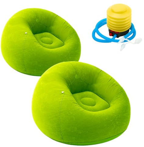 LN Cozy CORNE Portable Inflatable Sofa Chair, Compact Air Couch for Indoor & Outdoor Use, Comfortable Flocking Lounge Chair for Adults, Bedroom, Living Room, Camping (Green, 2pcs)