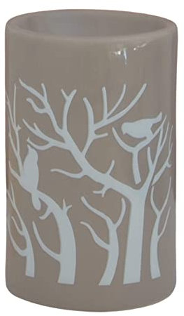 Brûleur Cire Parfumée Fondant Parfumé – Brûle Parfum d’Ambiance et Huile Essentielle Aromathérapie – Porte Bougie Chauffe-Plat Treebee en Céramique Grise et Décor Nature – Hauteur 11 cm : – Zen’Arôme