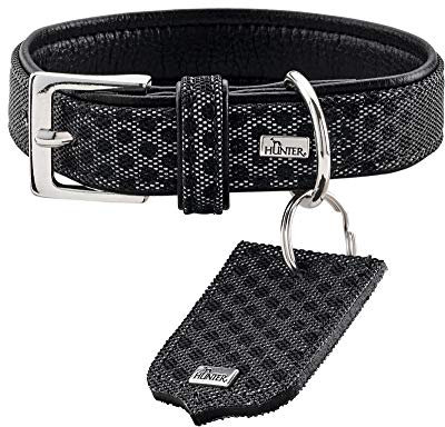 HUNTER HELLA REFLECT, Hundehalsband, reflektierend, Textil, Kunstleder, 35 (XS), schwarz