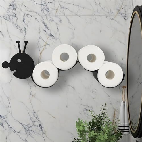 Garden Mile Portarotolo di carta igienica da parete, porta rotolo di carta igienica Caterpillar nero, può contenere 4 rotoli di carta igienica in metallo resistente, per decorare il bagno