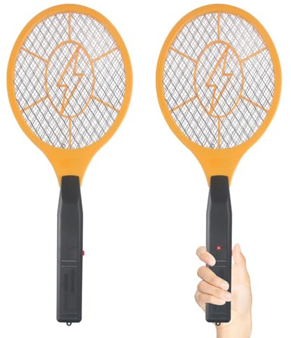 Electric Fly Swatter Handheld Bug Zapper - Indoor Outdoor Zapping Racket for Pest Mosquito & Flies - Battery Powered Safe to Touch with 3-Layer Safety Mesh, Standard Size, Pack of 2