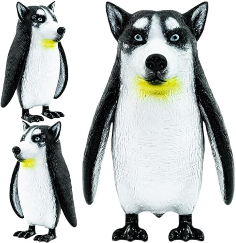 Randimals P-Dawg Penguin & Husky Mini Djurfigurer för barn | Liten samlarobjekt pingvin husky hybridfigur - realistisk safari/gårdsmix, rolig present till barn och kidulter